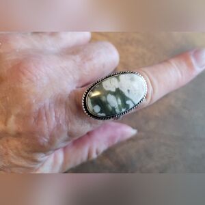 Artisan Silver and Green Oval Adjustable Ring